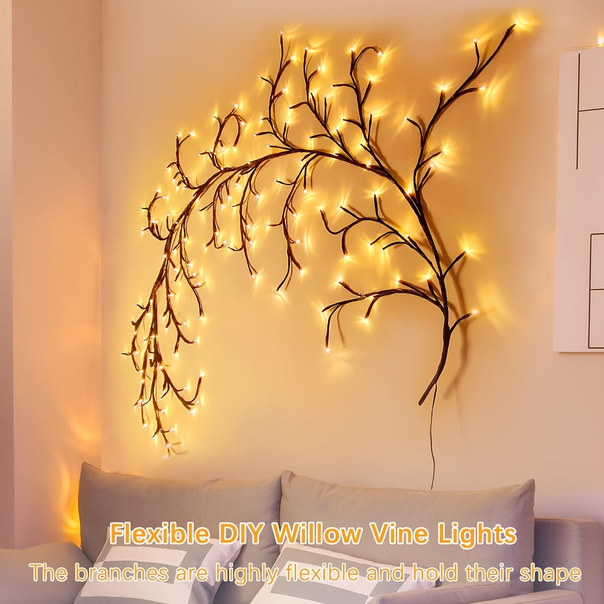 1Pc 72/96LEDS Bendable Willow Vine Lights, White Birch Tree Light, 8Modes Rattan Tree Decorative Light, Night Light, Indoor Atmosphere Decorative Light For Home Living Room, Party Festival, Perfect Gift For Birthday Christmas