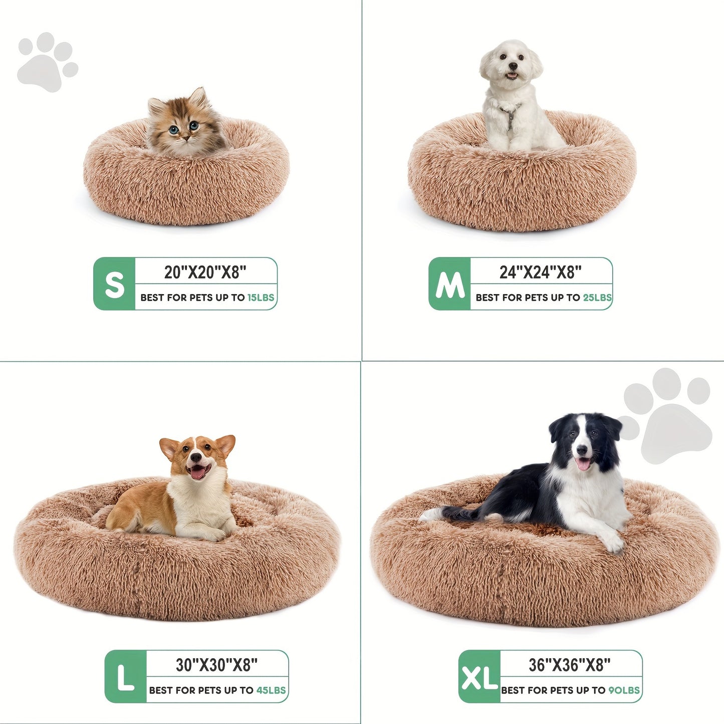 Fluffy Plush Calming Pet Bed - Soft & Washable Anti-Slip Round Bed for Dogs & Cats, Comfort & Support for Anxiety Relief