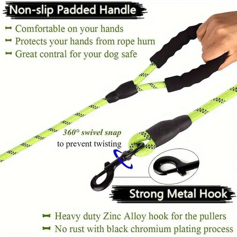 Durable Reflective Dog Leash - Adjustable & Heavy Duty, Strong Leash for All Dog Sizes, Night Safety & Comfort