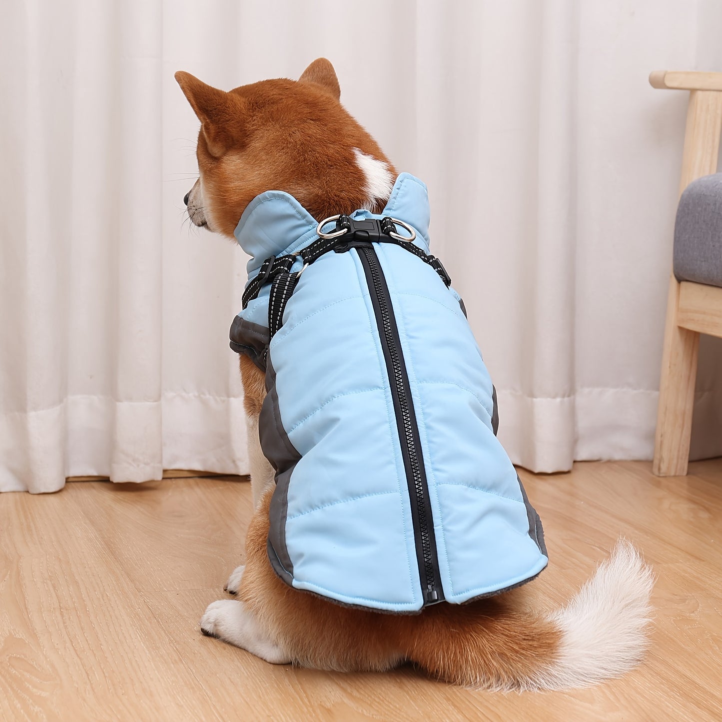 Reflective Waterproof Dog Jacket with Built-In Harness – Fleece-Lined, Warm, and Machine-Washable