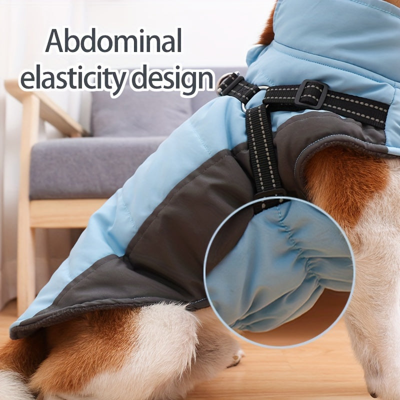 Reflective Waterproof Dog Jacket with Built-In Harness – Fleece-Lined, Warm, and Machine-Washable