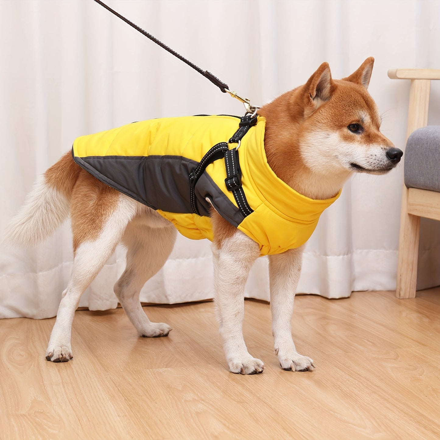 Reflective Waterproof Dog Jacket with Built-In Harness – Fleece-Lined, Warm, and Machine-Washable