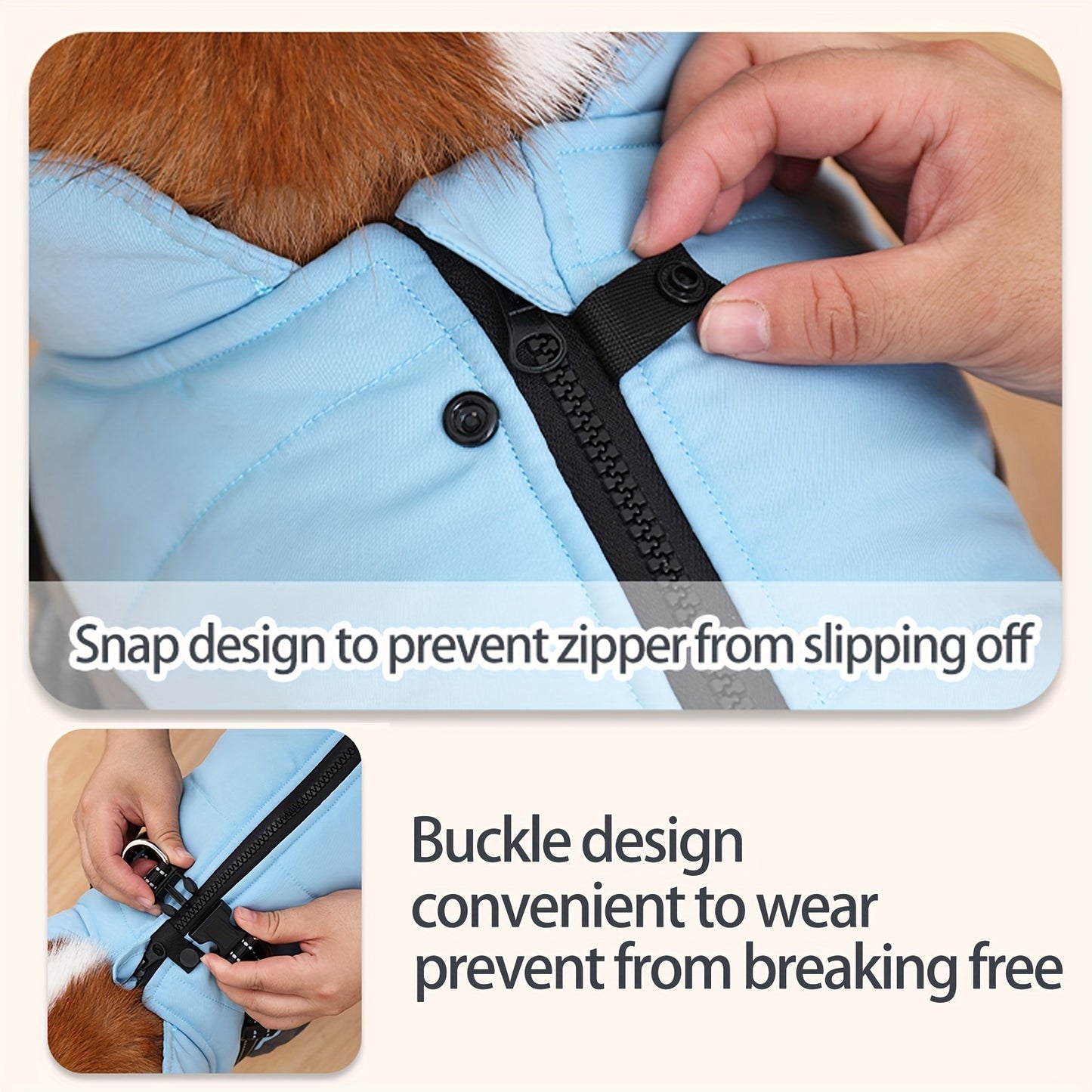 Reflective Waterproof Dog Jacket with Built-In Harness – Fleece-Lined, Warm, and Machine-Washable