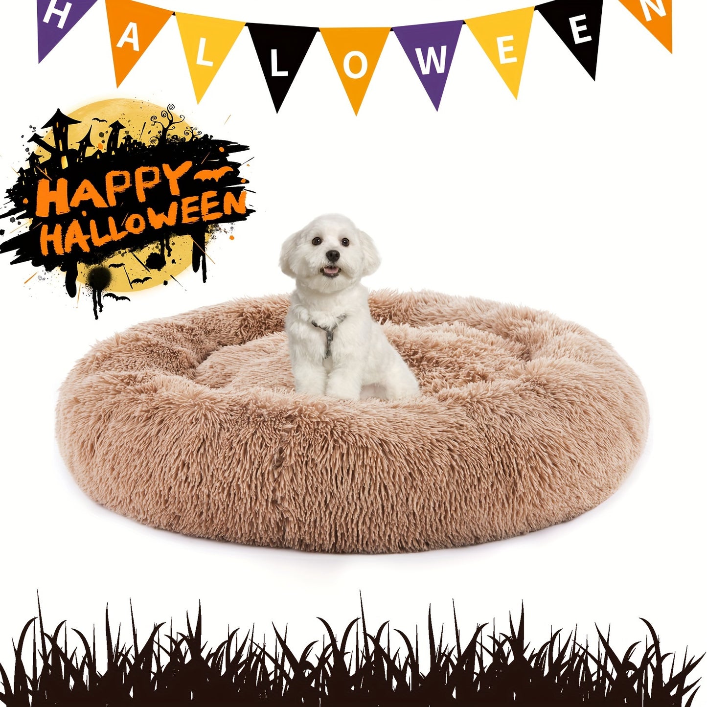 Fluffy Plush Calming Pet Bed - Soft & Washable Anti-Slip Round Bed for Dogs & Cats, Comfort & Support for Anxiety Relief