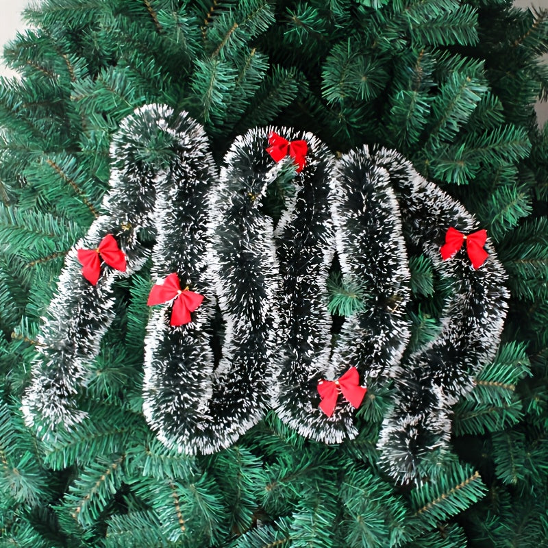 6.56ft Christmas Rattan, Dark Green And White Edge Christmas Decoration Strips, Wedding Celebration Holiday Decoration Snowflakes, 3.54inch Diameter