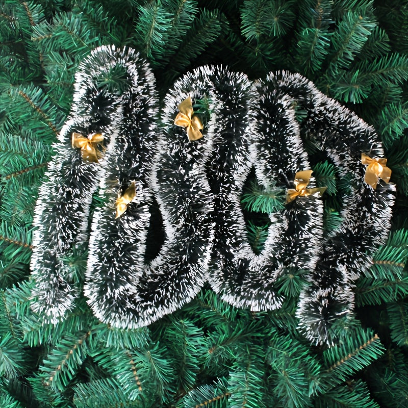 6.56ft Christmas Rattan, Dark Green And White Edge Christmas Decoration Strips, Wedding Celebration Holiday Decoration Snowflakes, 3.54inch Diameter