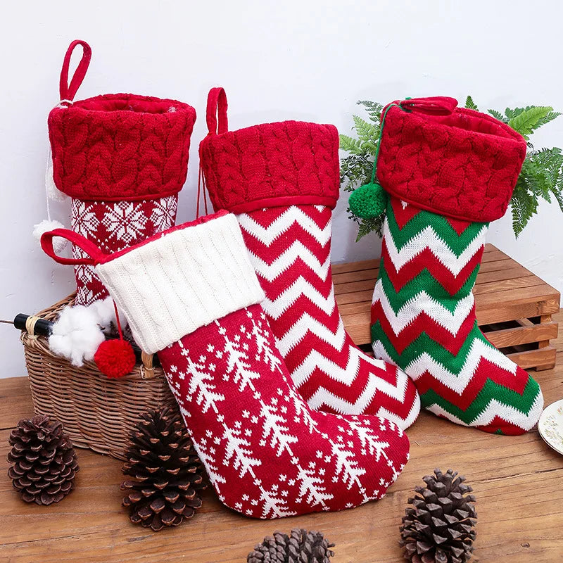 Knitted Christmas Stocking Socks Sack New Year Gift Candy Bags Christmas Decorations For Home Xmas Tree Hanging Ornaments Natal