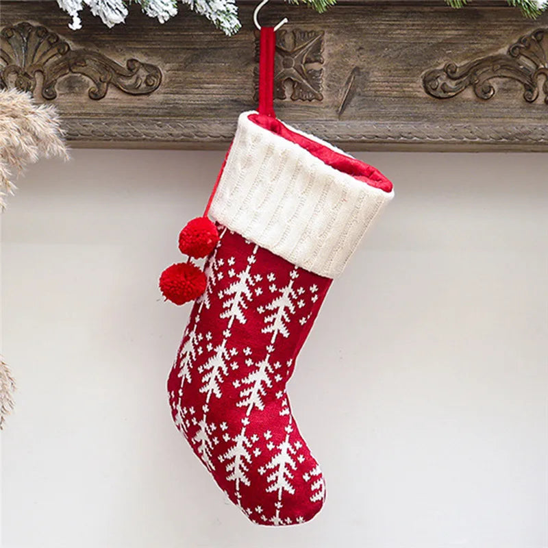 Knitted Christmas Stocking Socks Sack New Year Gift Candy Bags Christmas Decorations For Home Xmas Tree Hanging Ornaments Natal