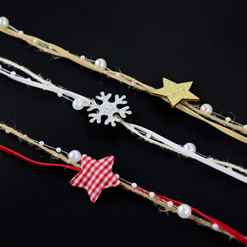 1/2M Christmas Ribbon Decoration Star Bead Chain Ribbon Xmas Tree Ornament DIY Christmas Gift Box Packaging 2023 New Year Natal