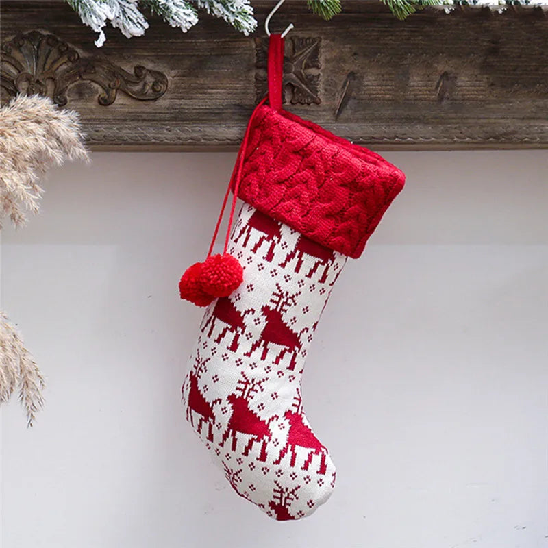 Knitted Christmas Stocking Socks Sack New Year Gift Candy Bags Christmas Decorations For Home Xmas Tree Hanging Ornaments Natal