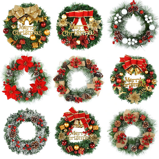 30cm Christmas Wreath Xmas Door Garland Hanging Oranments Merry Christmas Decoration For Home 2023 New Year Navidad Door Pendant