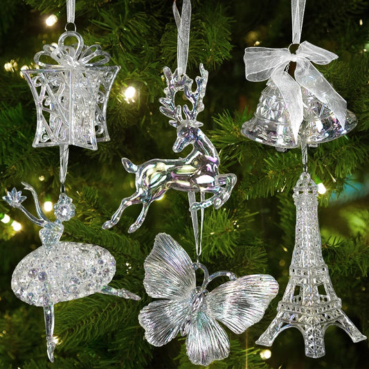 Christmas Tree Acrylic Elk Angel Doll Bell Hanging Ornaments Pendant 2024 Merry Christmas Decoration for Home 2025 New Year Gift