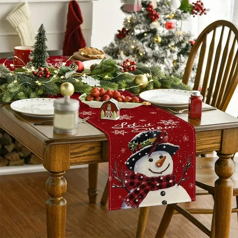 Linen Christmas Table Runner Snowman Xmas Tree Home Dining Table Cover Tablecloth 2024 Navidad Noel Christmas Decorations 2025