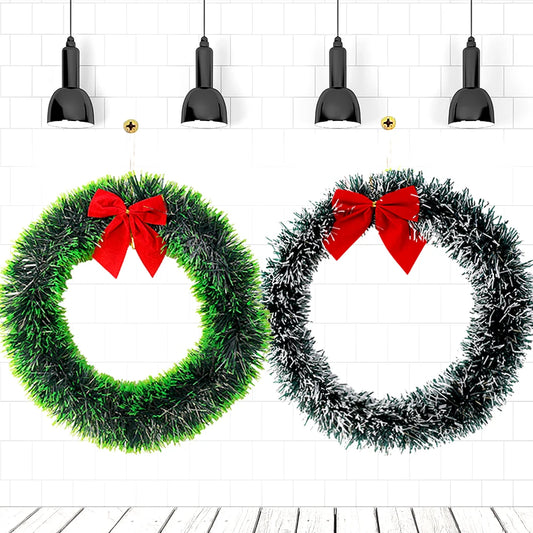 Christmas Wreath White Green Edged Red Bow Madder Garland Party Christmas Wedding Door Hanging Counters Wall Decoration Wreath