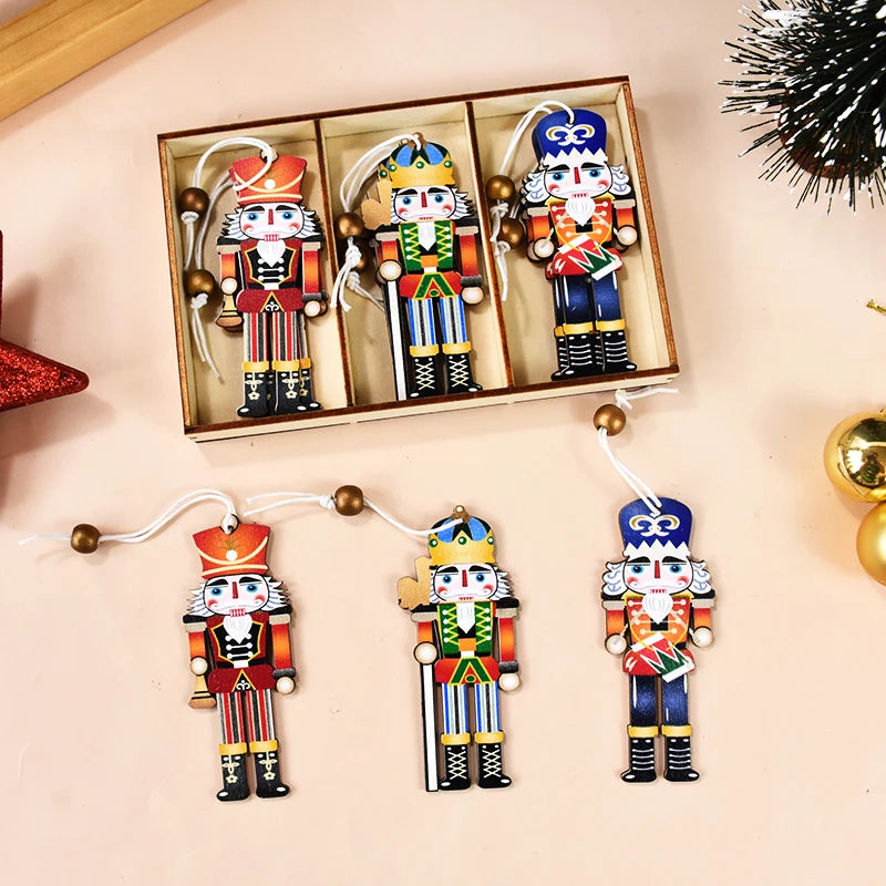 9Pcs Christmas Wooden Ornaments Nutcracker Soldier Xmas Tree Hanging Pendant 2024 Christmas Home Decorations New Year 2025 Gift