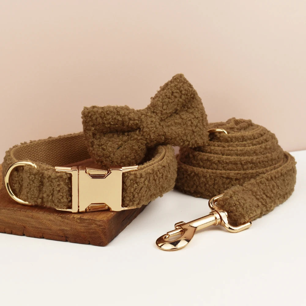 Handmade Lambskin Dog Collar – Woven Knit Necklace for Pets, Adjustable, Perfect for Autumn & Winter – Christmas Set for Teddy, Small & Medium Dogs