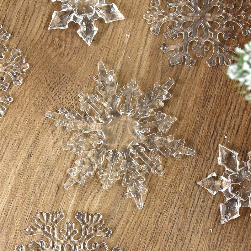 3Pcs Christmas Acrylic Snowflake Ornaments Transparent Xmas Tree Hanging Pendant Christmas Decorations for Home New Year 2024