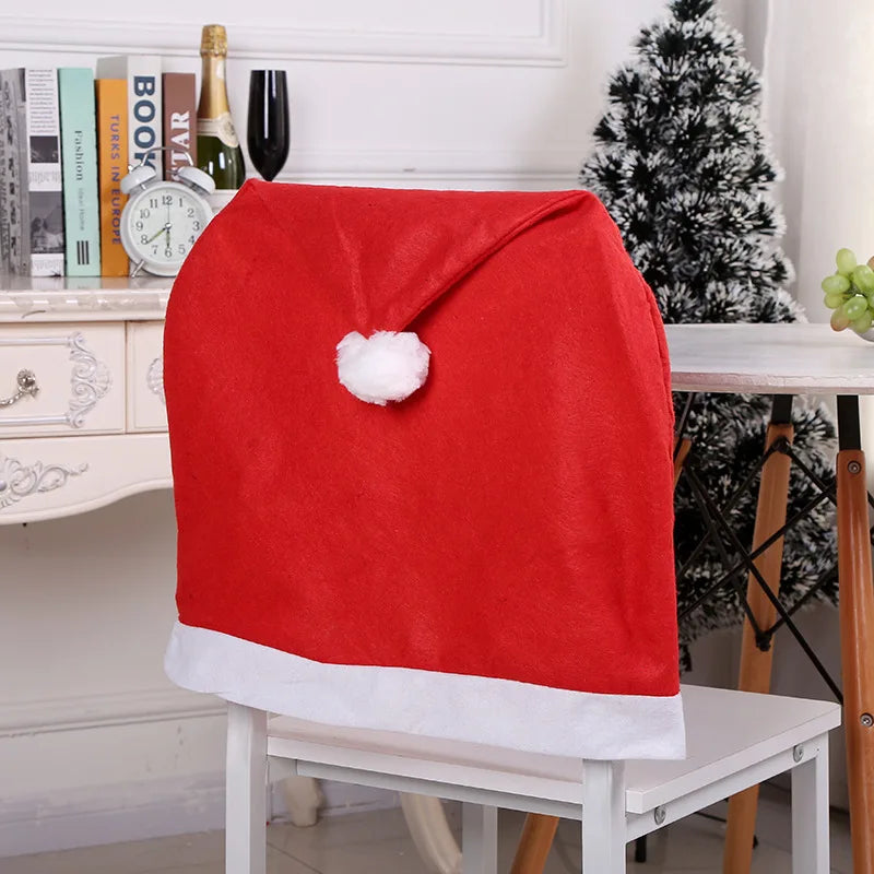 Christmas Chair Covers Set Red and White Santa Claus Hat Chair Back Covers for Xmas Holiday Festival Dining Room Table Decor