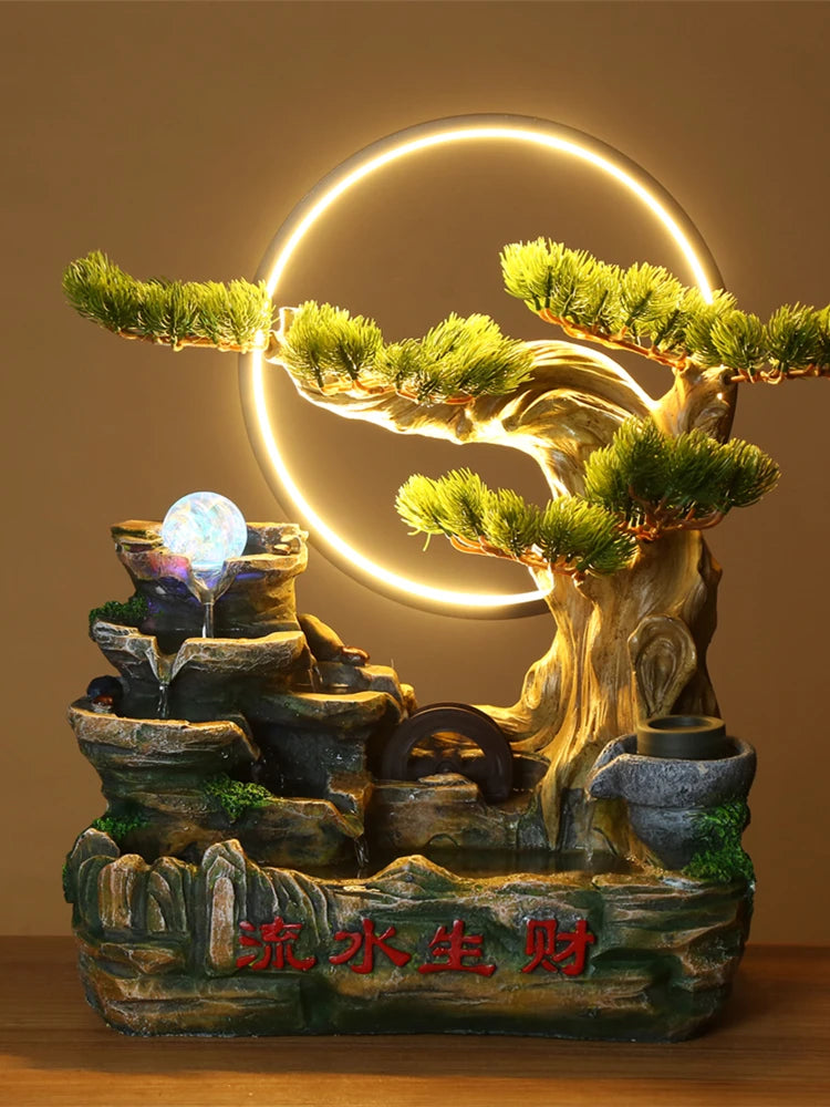 Rockery, flowing water makes money, ornaments, fountains, Chinese-style home desktop display, decorative resin creativity