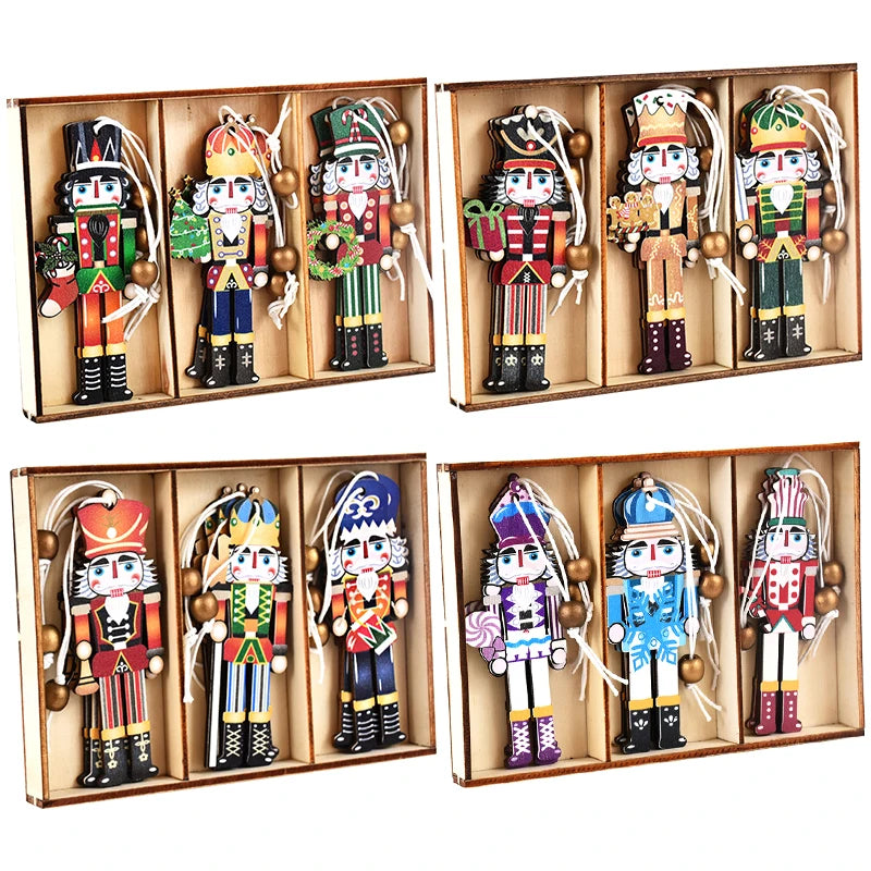 9Pcs Christmas Wooden Ornaments Nutcracker Soldier Xmas Tree Hanging Pendant 2024 Christmas Home Decorations New Year 2025 Gift