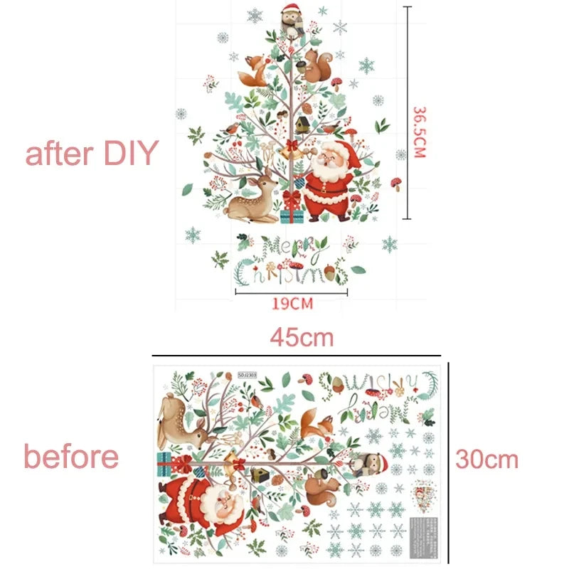 2024 Christmas Window Stickers Santa Claus Xmas Tree Cartoon Glass Decal Merry Christmas New Year Holiday Decorations for Home