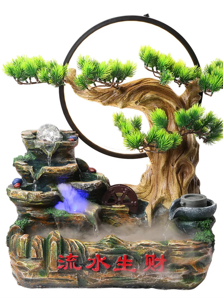 Rockery, flowing water makes money, ornaments, fountains, Chinese-style home desktop display, decorative resin creativity