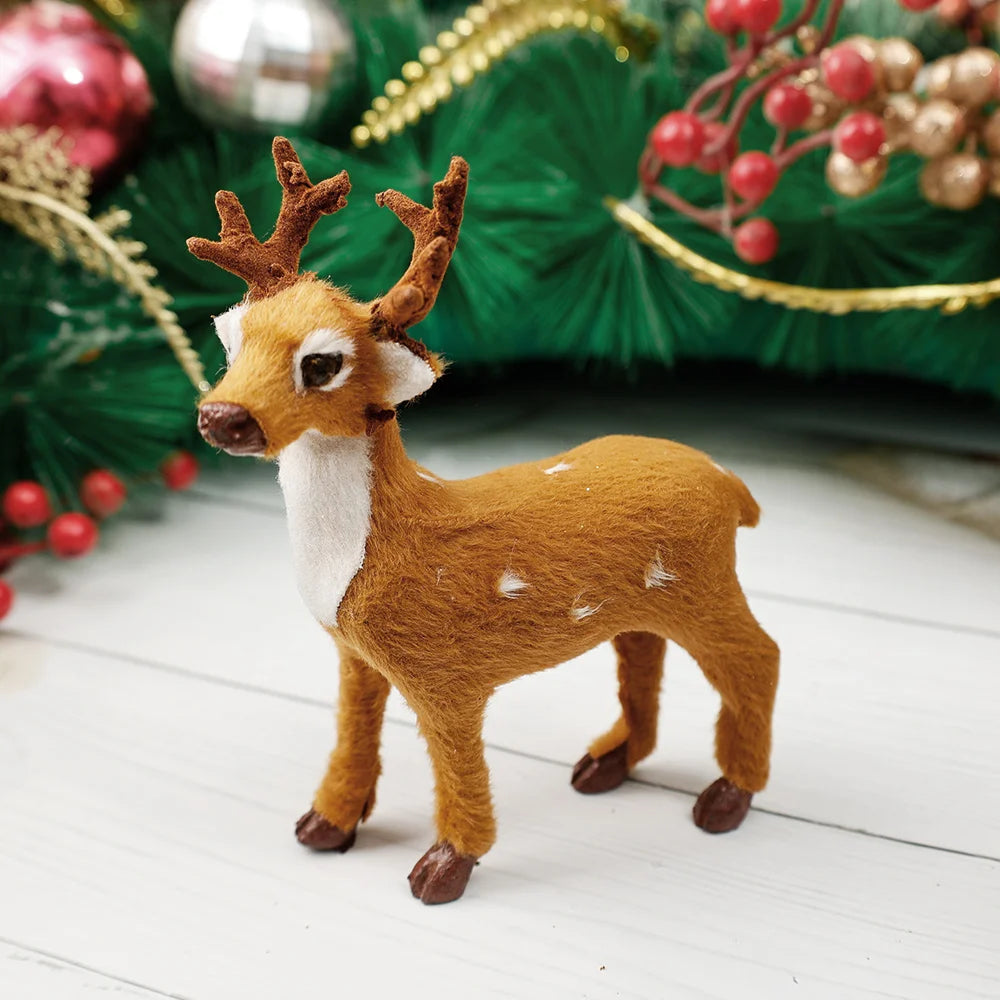 Christmas Reindeer Plush Elk Ornament Yard Garden Xmas Tree Decoration Simulated Animal Decor Christmas New Year Deer Figurines