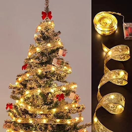 Ribbon Fairy Light Christmas Decoration Christmas Tree Ornaments For Home 2022 Bows String Lights Navidad Natal New Year 2023