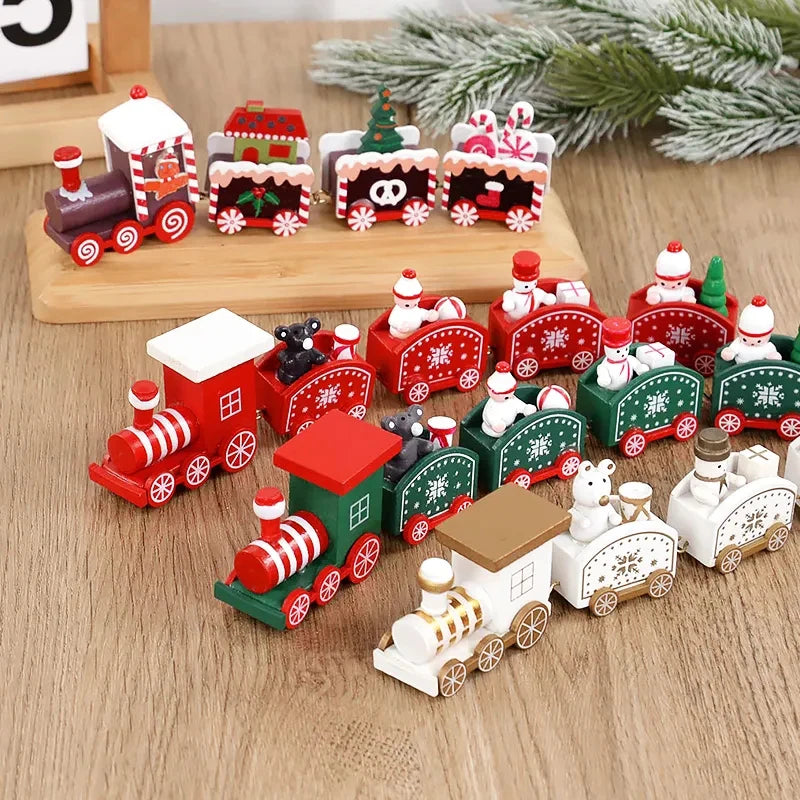 Christmas Wooden Train Merry Christmas Decorations for Home 2024 Xmas Tree Ornament  Navidad Noel Kids Gift Happy New Year 2025