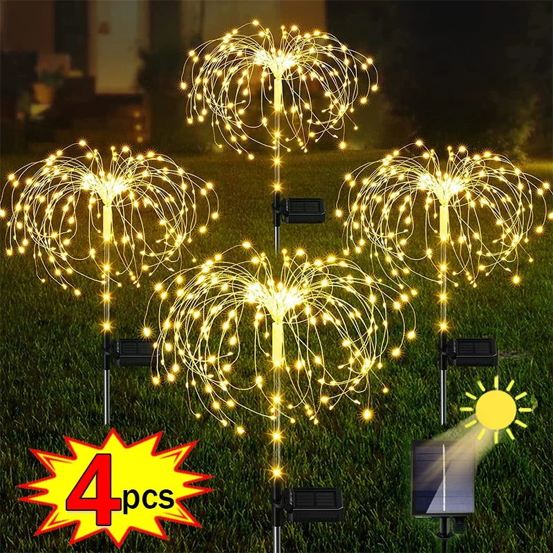 4pcs /1pc LED Solar Fireworks Lights Dandelion Fairy Light Festival Garden Lawn Landscape Decoration Night Lighting Solar Lamps