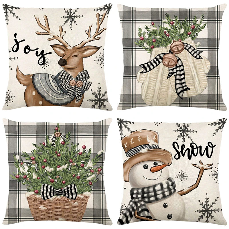 Linen Christmas Pillow Cover Snowman Elk Pillow Case 2024 Christmas Decoration for Home New Year Sofa Car Cushion Cover 45x45cm