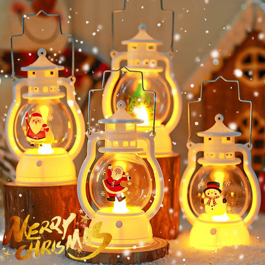 Christmas Night Light with Battery Santa Claus Christmas Tree Portable Lantern LED White Red Lamps Home Xmas Decoration Supplies