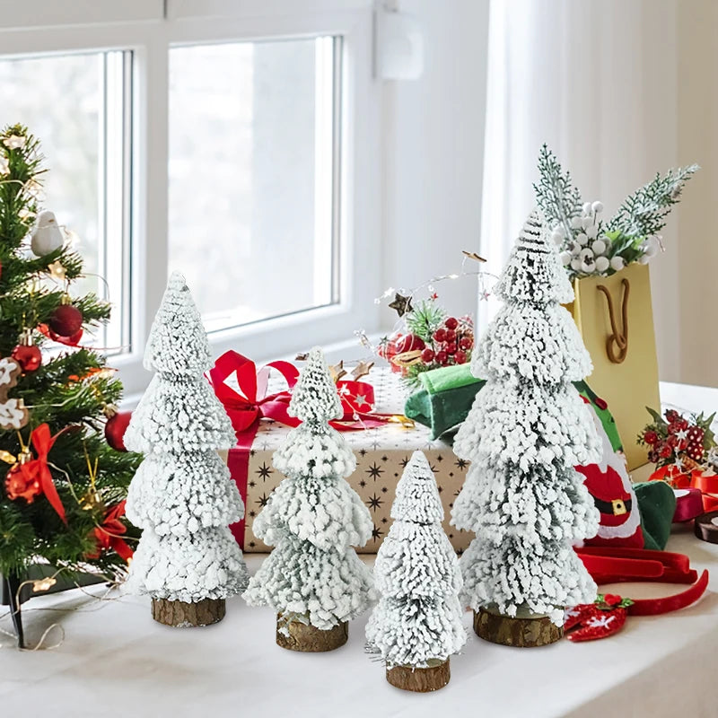 Mini Christmas Tree Ornaments Snow Pine Tree 2023 Christmas Decorations for Home Desktop Xmas Navidad New Year Gift DIY Crafts