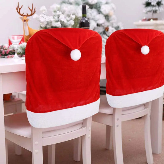 Christmas Chair Covers Set Red and White Santa Claus Hat Chair Back Covers for Xmas Holiday Festival Dining Room Table Decor