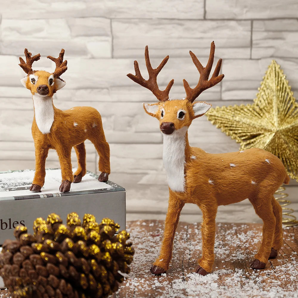 Christmas Reindeer Plush Elk Ornament Yard Garden Xmas Tree Decoration Simulated Animal Decor Christmas New Year Deer Figurines