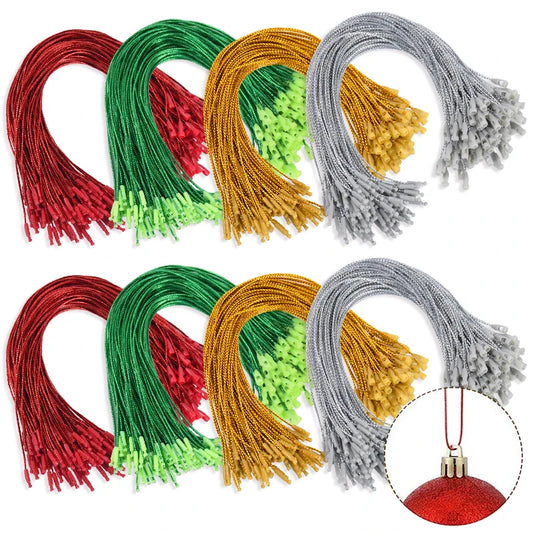 100pcs Christmas Drop Ornaments String Ribbon Xmas Ball Pendant Hanging Ropes Christmas Decorations for Home Gift Packaging Tag