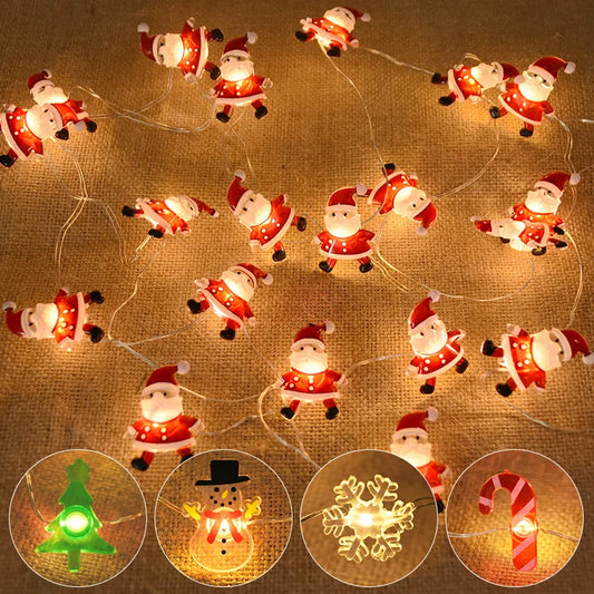 2M 20LED Santa Claus Snowflake LED Light String Christmas Decoration For Home Xmas Tree Ornament 2024 Navidad Kids Gift New Year