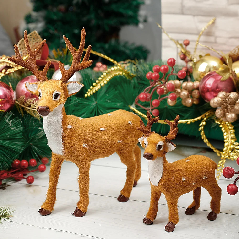 Christmas Reindeer Plush Elk Ornament Yard Garden Xmas Tree Decoration Simulated Animal Decor Christmas New Year Deer Figurines