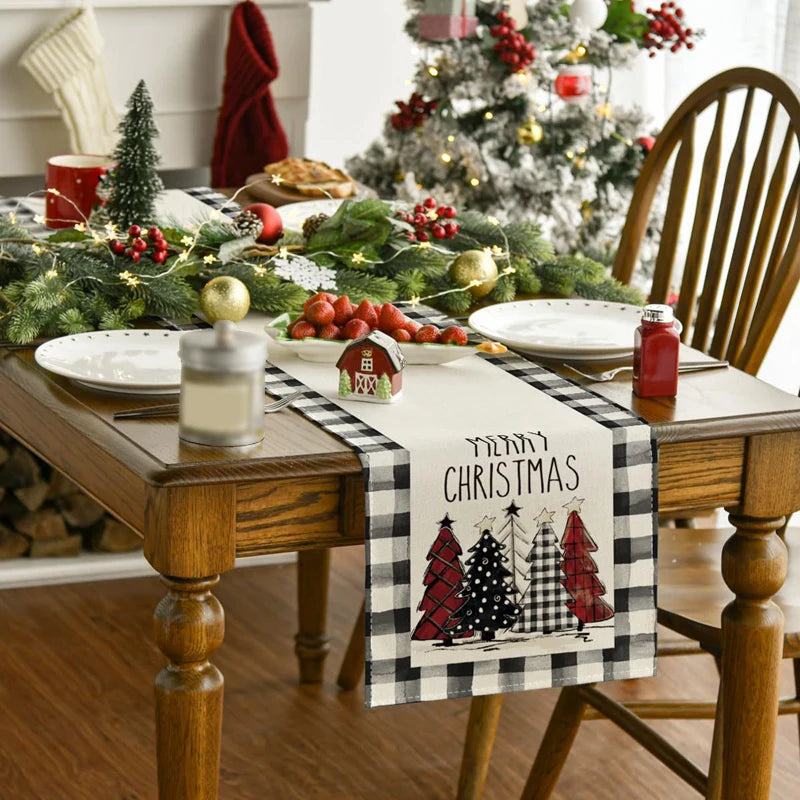 Linen Christmas Table Runner Snowman Xmas Tree Home Dining Table Cover Tablecloth 2024 Navidad Noel Christmas Decorations 2025