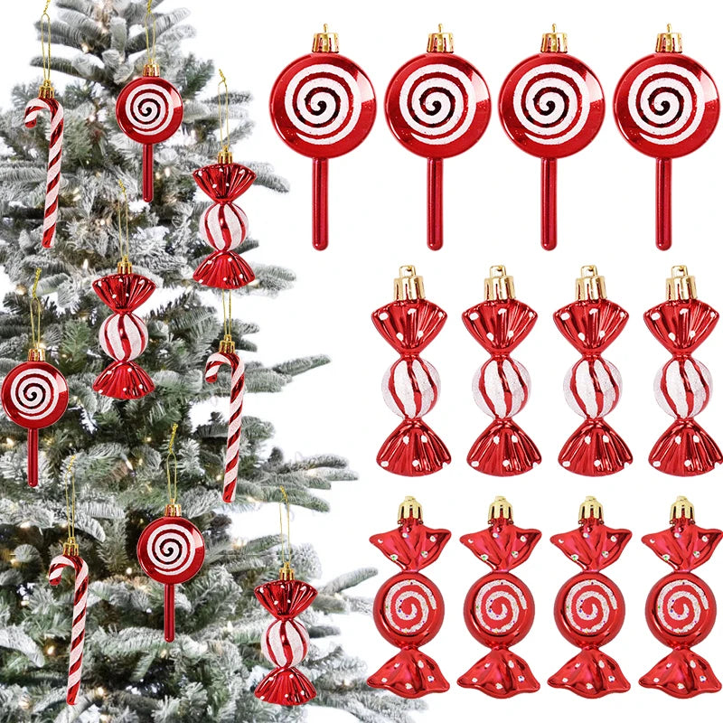 6pcs/box Christmas Tree Pendant Red Star Candy Snowflake Xmas Ball Ornament New Year 2025 Home Decoration Noel Gift Navidad 2024