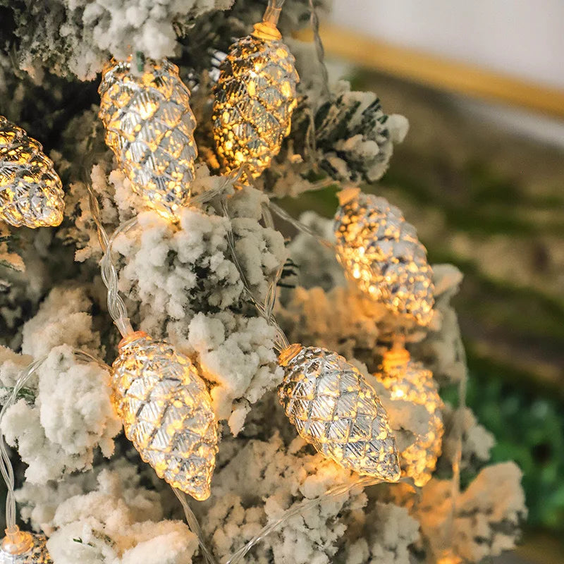 1.6M 10LED Pine Cone String Lights Christmas Tree Hanging Ornaments Merry Christmas Fairy Lights Home Decoration 2025 New Year