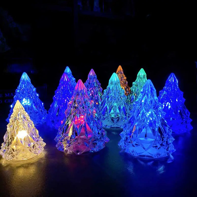 LED Crystal Night Light Warm Christmas Tree Lantern Iceberg Table Lamp Button Batteries Home Party Xmas Diamond Gift Decoration