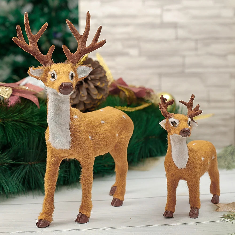 Christmas Reindeer Plush Elk Ornament Yard Garden Xmas Tree Decoration Simulated Animal Decor Christmas New Year Deer Figurines