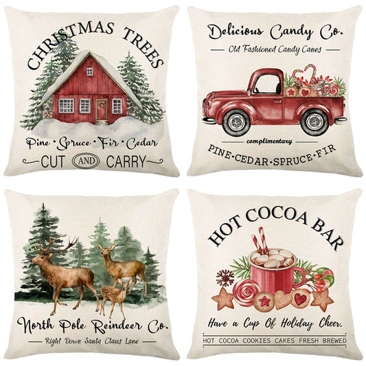 Linen Merry Christmas Pillow Cover 45x45cm Throw Pillowcase Winter Christmas Decorations for Home Tree Deer Sofa Cushion Cover