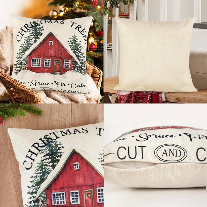 Linen Merry Christmas Pillow Cover 45x45cm Throw Pillowcase Winter Christmas Decorations for Home Tree Deer Sofa Cushion Cover