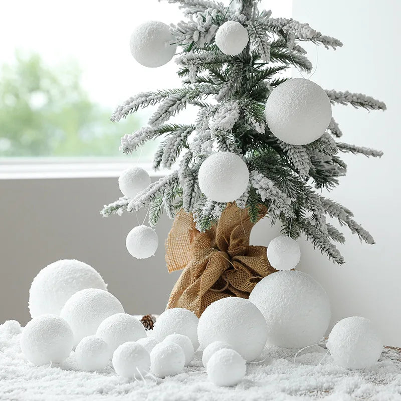 4-10cm White Christmas Ball Xmas Tree Hanging Ornament Pendants Round Foam Balls DIY Craft Navidad Decoration for Home New Year