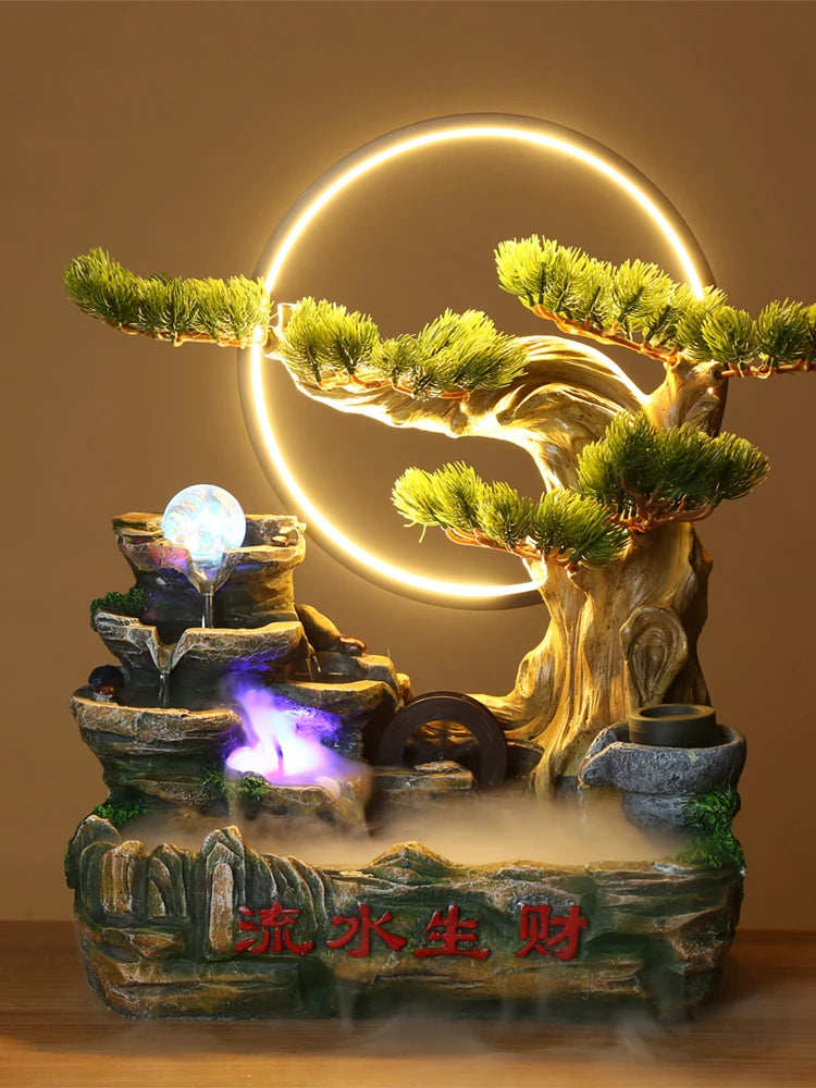 Rockery, flowing water makes money, ornaments, fountains, Chinese-style home desktop display, decorative resin creativity