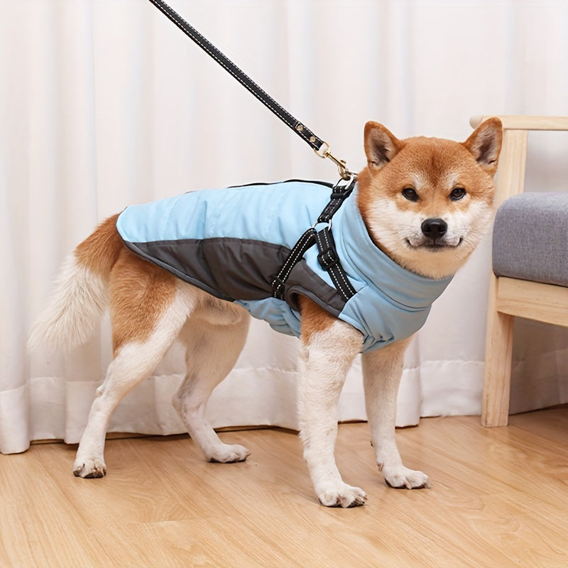 Reflective Waterproof Dog Jacket with Built-In Harness – Fleece-Lined, Warm, and Machine-Washable