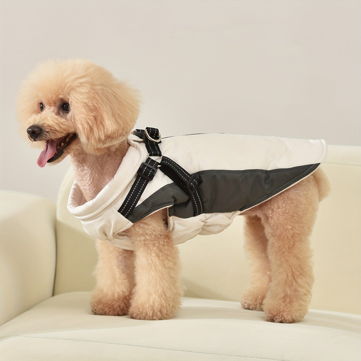 Reflective Waterproof Dog Jacket with Built-In Harness – Fleece-Lined, Warm, and Machine-Washable