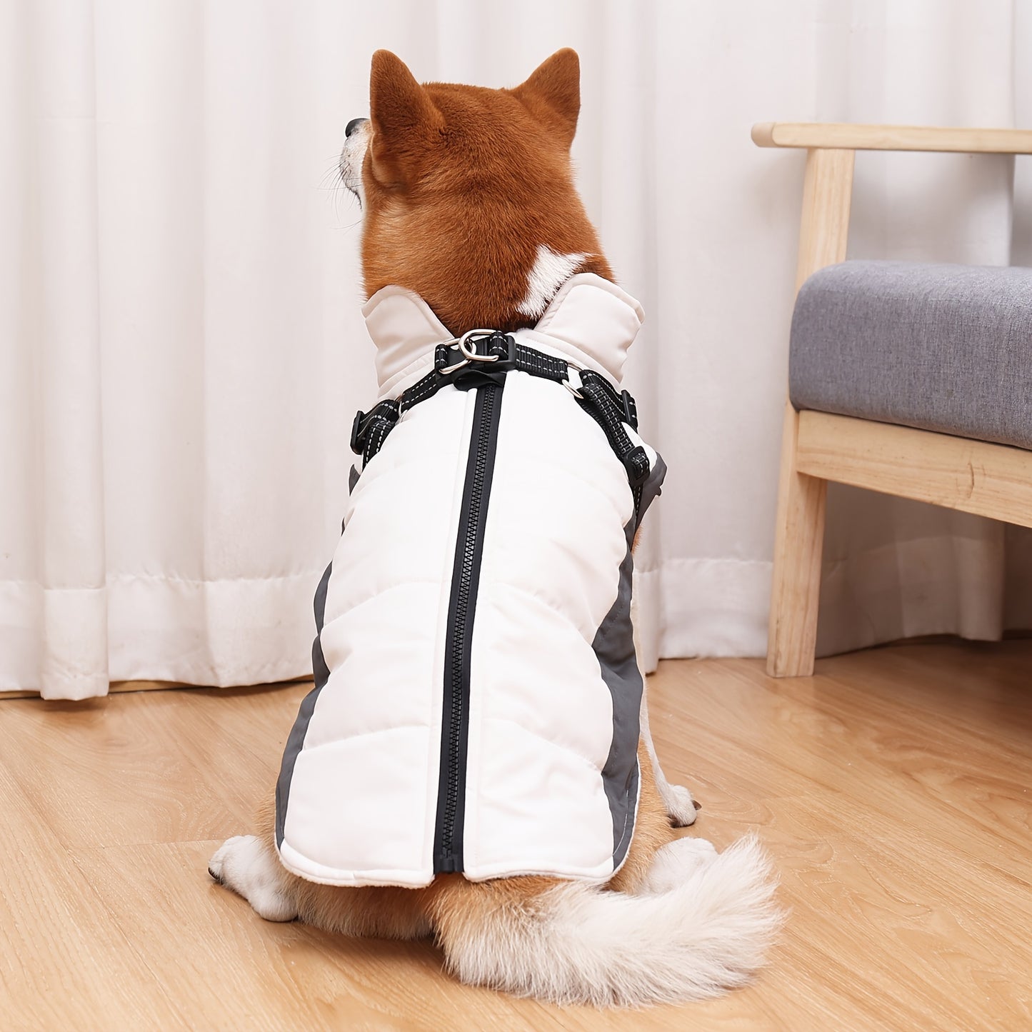 Reflective Waterproof Dog Jacket with Built-In Harness – Fleece-Lined, Warm, and Machine-Washable